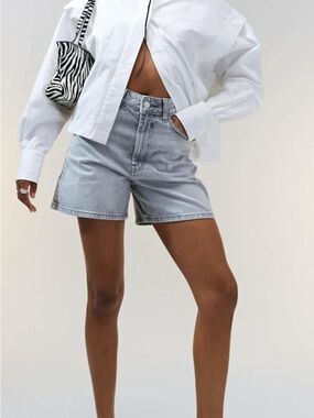 High-Rise Light Grey Denim Shorts - Casual Women’s Shorts